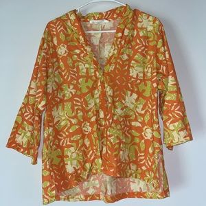 Women's Authentic Hawaiian Manuheali'i blouse orange and green size small